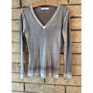 Kokun Womens V-Neck Gray Long-Sleeve Sweater M Bamboo & Cashmere